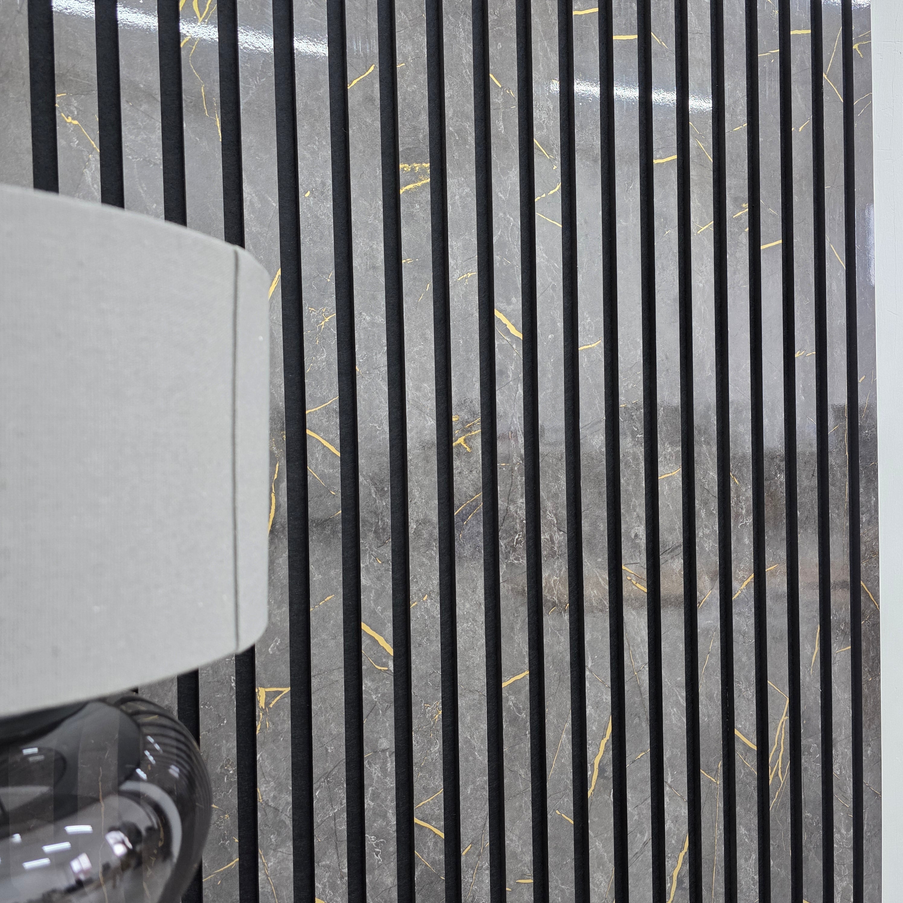 240cm x 60cm Acoustic Slatted Wall Panel Black & Gold Marble
